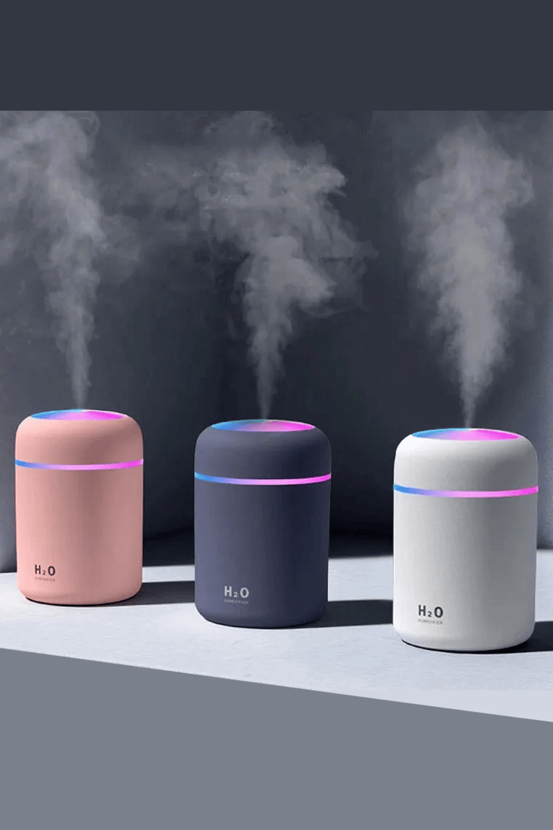 H2O Mini Luftbefeuchter Grau – Kompakter USB-Diffusor mit LED-Licht