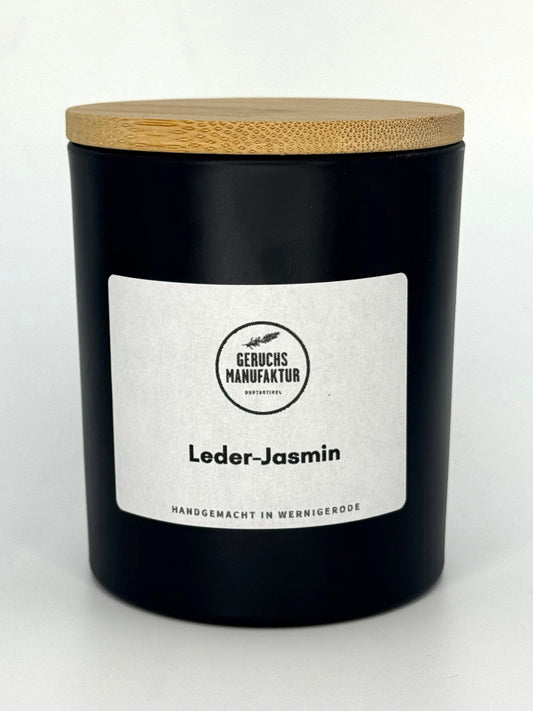 Holzdochtkerze Leder-Jasmin