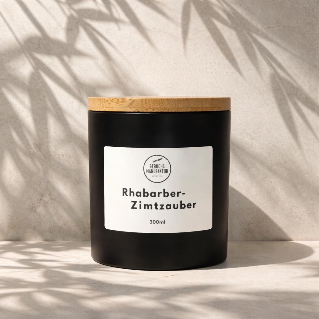 Premium-Duftkerze Rhabarber-Zimtzauber von Geruchsmanufaktur
