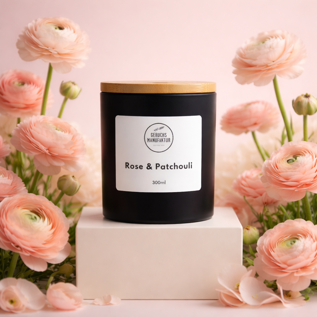 Premium-Duftkerze Rose und Patchouli, Detailansicht