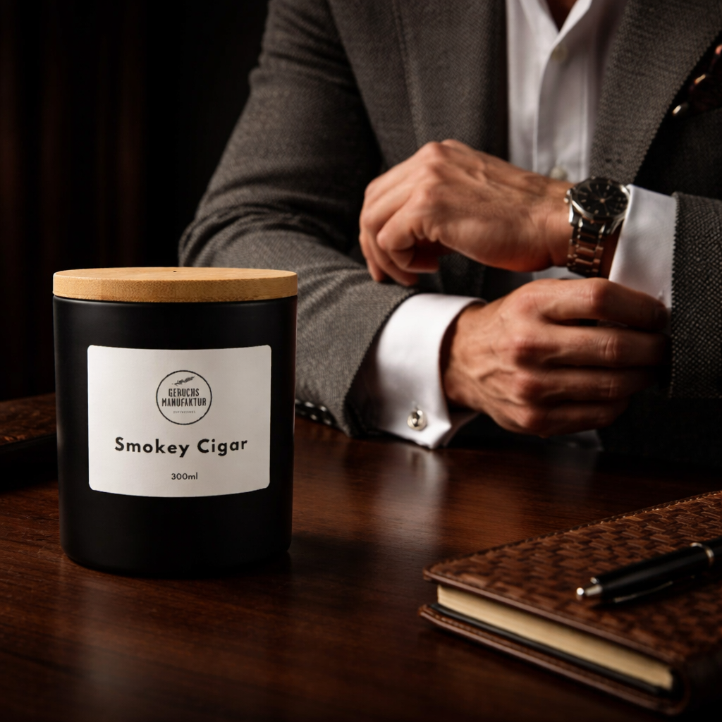 Premium-Duftkerze Smokey Cigar, Detailansicht