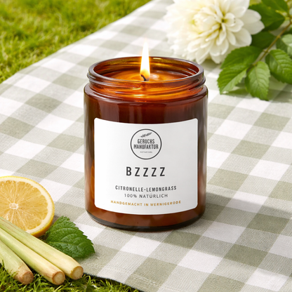 Citronella Duftkerze Bzzzz für draußen, Detailansicht
