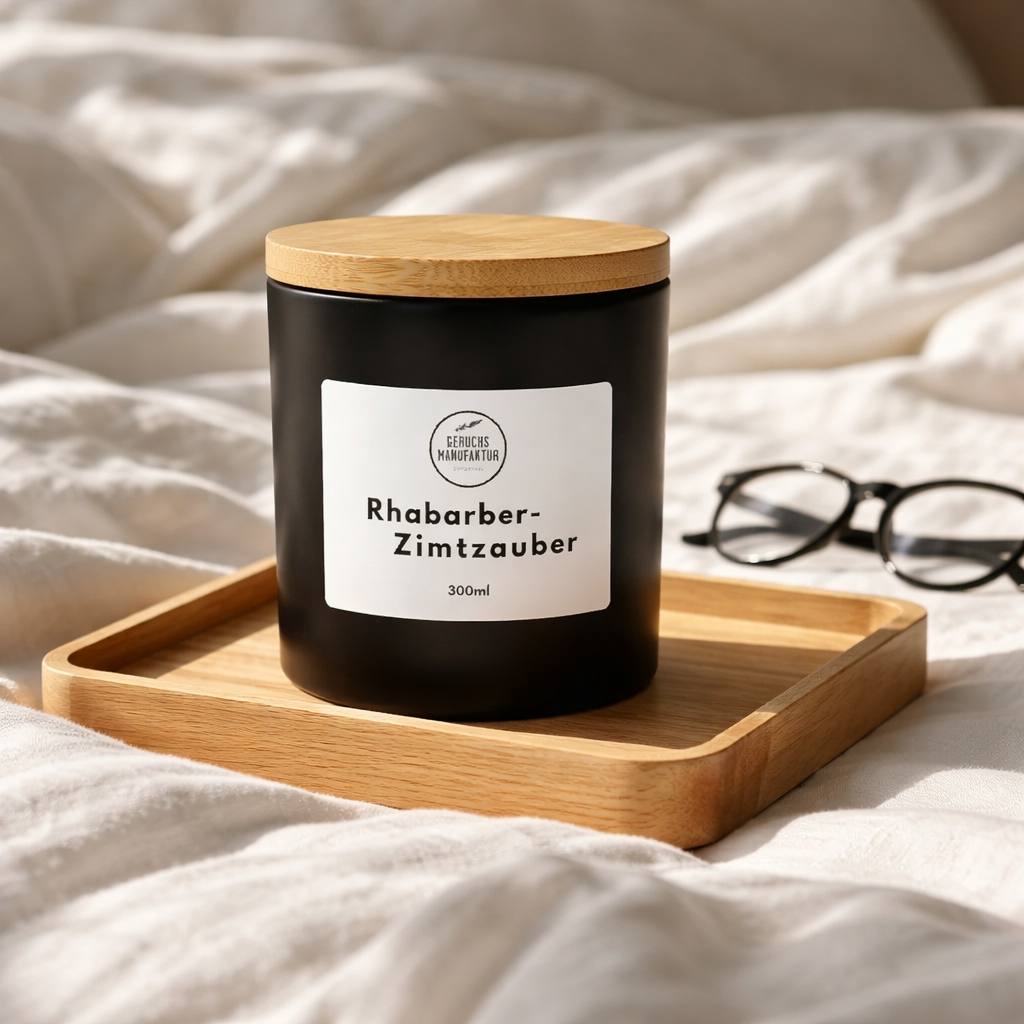 Premium-Duftkerze Rhabarber-Zimtzauber, Detailansicht